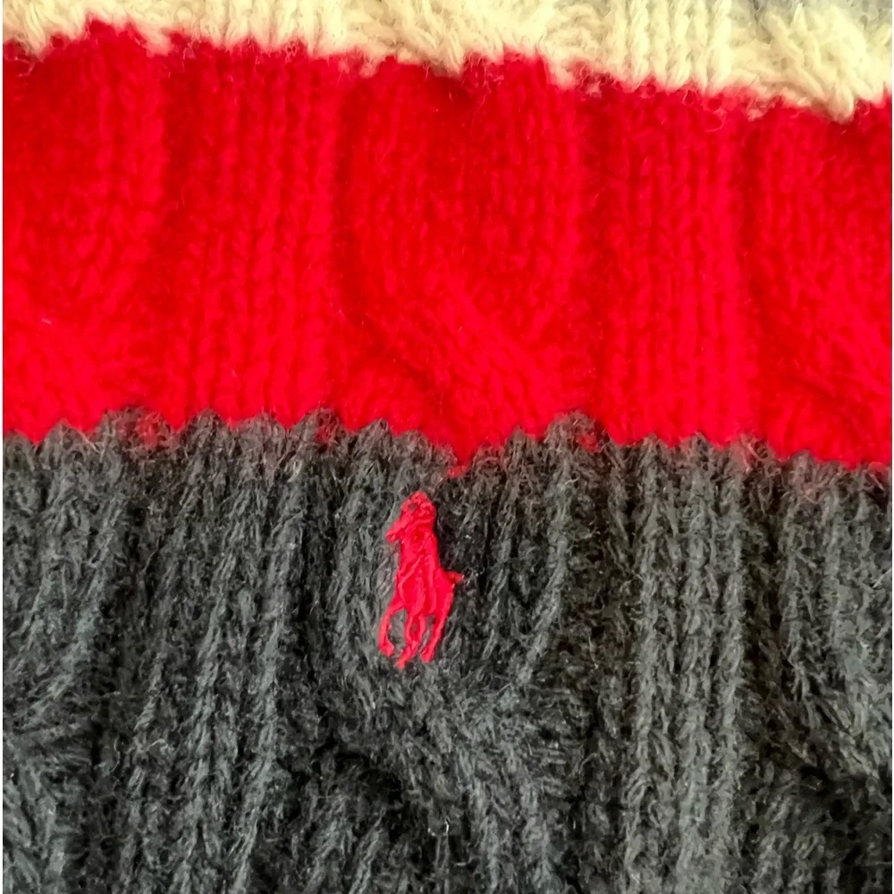 Polo Ralph Lauren Vintage Cable Knit Winter Scarf Wool Blend Black Red Grey RARE